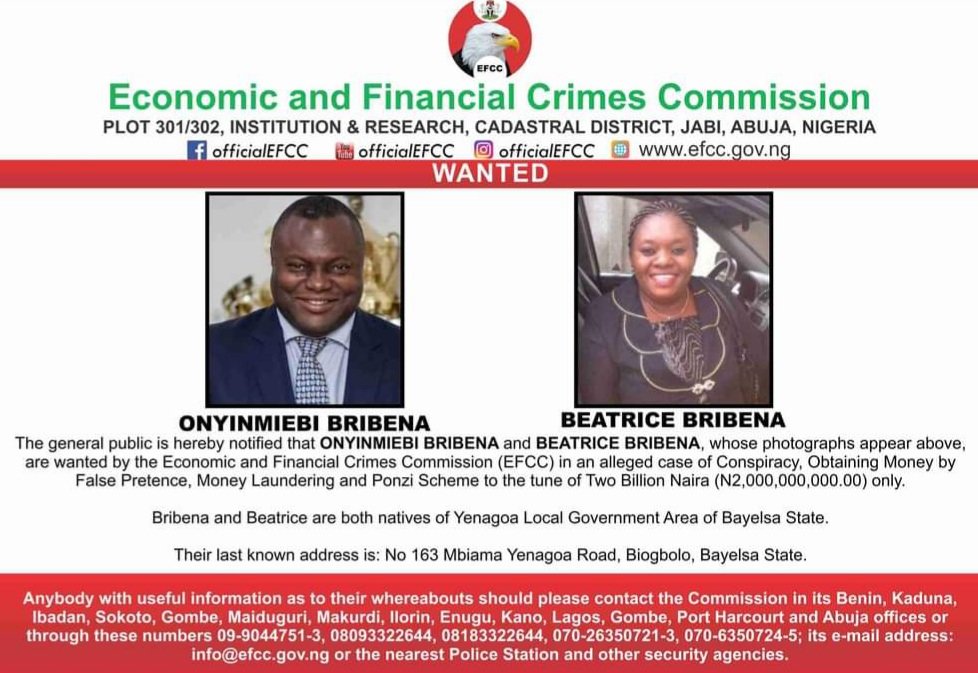 EFCC declares Christ Embassy Pastor Miebi Bribena, wife wanted for ‘N2bn fraud’