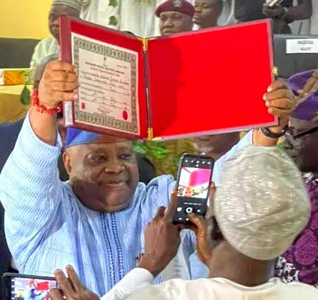 Osun governor-elect Adeleke receives certificate of return from INEC