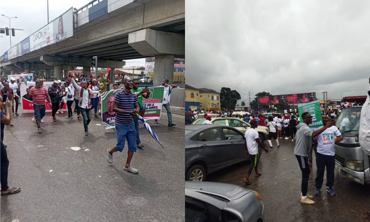 Rivers youths defy rainfall, stage march for Peter Obi