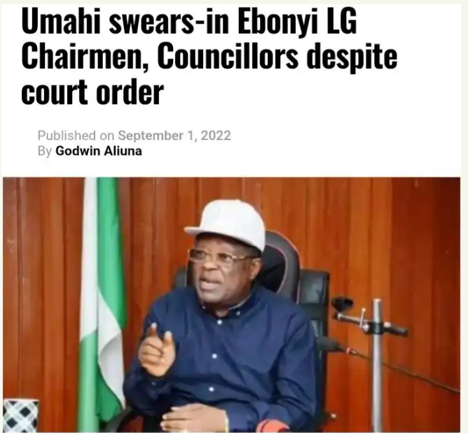 Umahi Swears-in Ebonyi LG Chairmen, Councilors despite Court order