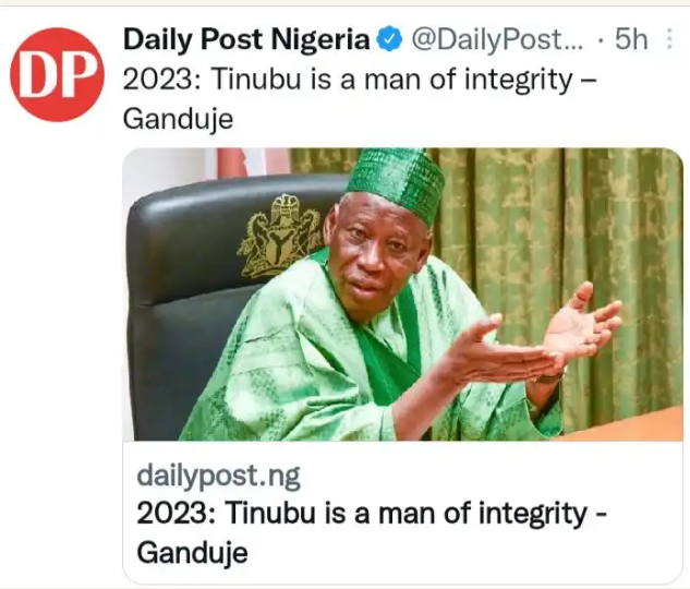 2023: Tinubu Is A Man Of Integrity – Ganduje