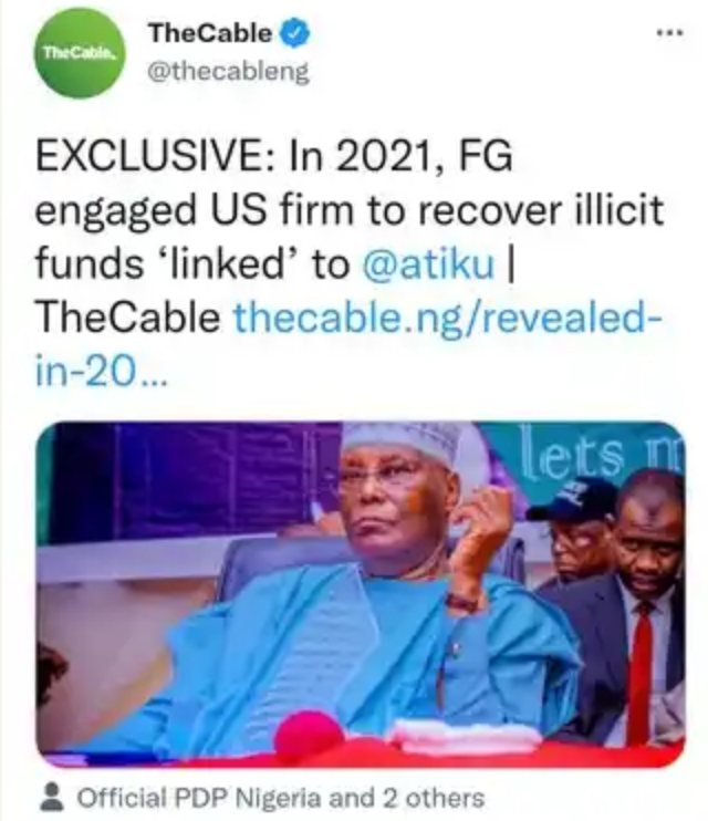 In 2021, FG Engaged US Firm To Recover Illicit Funds ‘Linked’ To Atiku