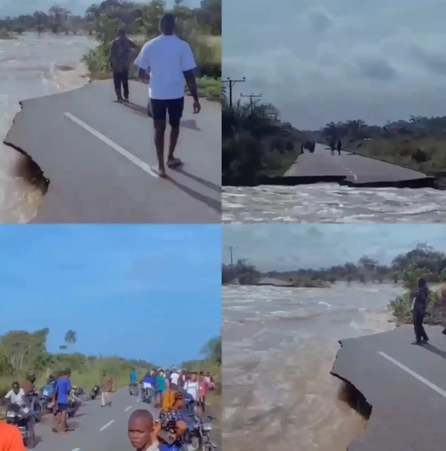 Commuters Stranded As Flood Splits Road Into Two In Bayelsa