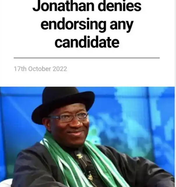 Jonathan Denies Endorsing Atiku