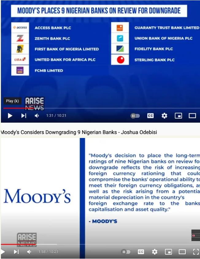 Moody’s: 9 Nigerian Banks’ Long-Term Ratings Placed On Review (Video)