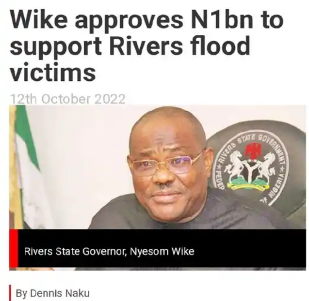 Wike Approves ₦1 Billion To Support Rivers Flood Victims