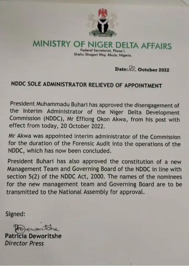 Buhari Sacks NDDC Sole Administrator, Effiong Akwa