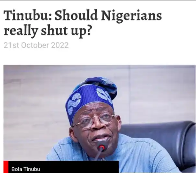 Tinubu: Should Nigerians Really Shut Up? By Promise Adiele