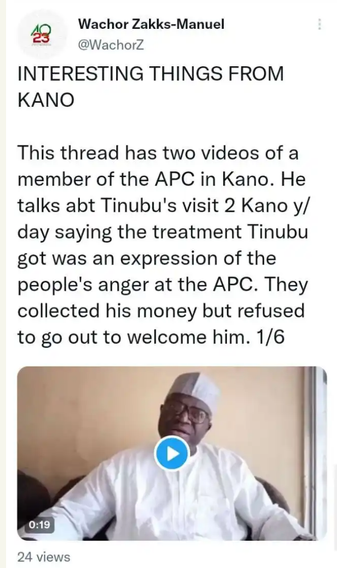 Kano People Refused To Welcome Tinubu After Collecting Our Money – APC Chieftain