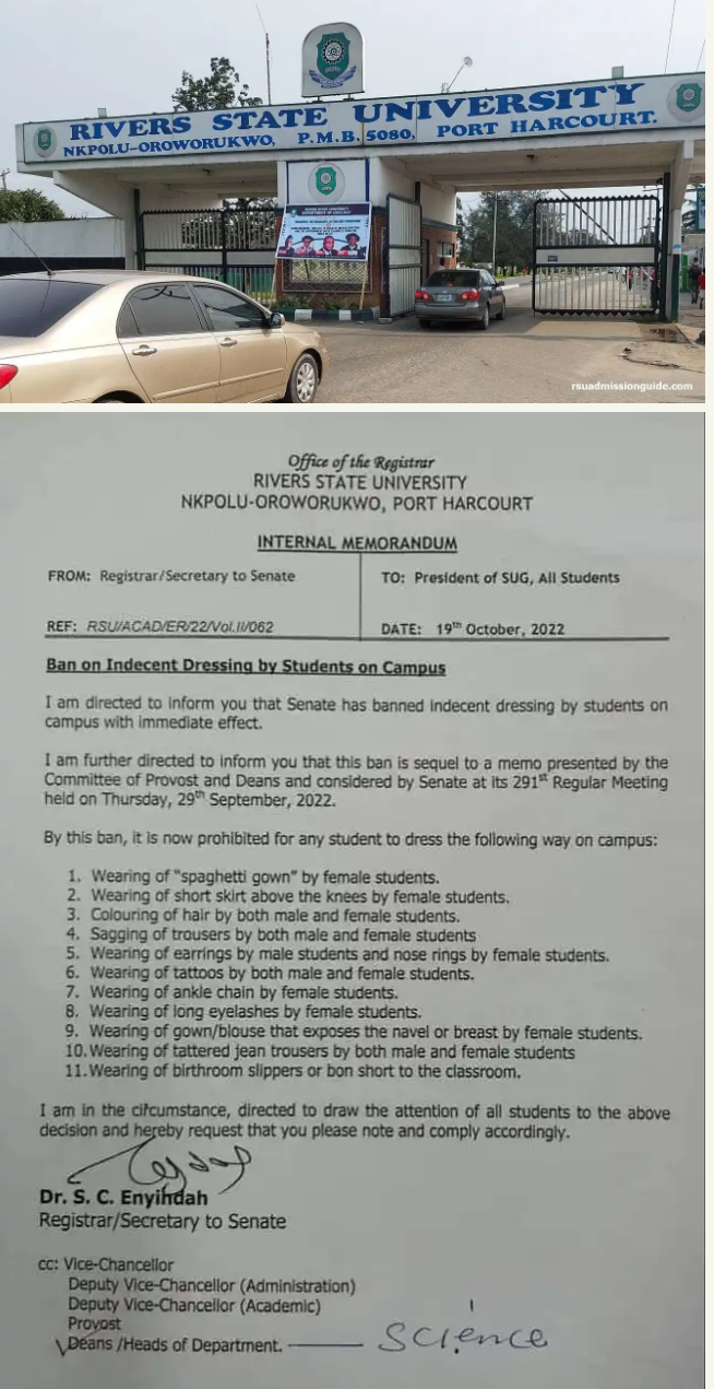 Rivers State University Bans Spaghetti Gown, Nose Rings, Tattoos, Ankle Chain