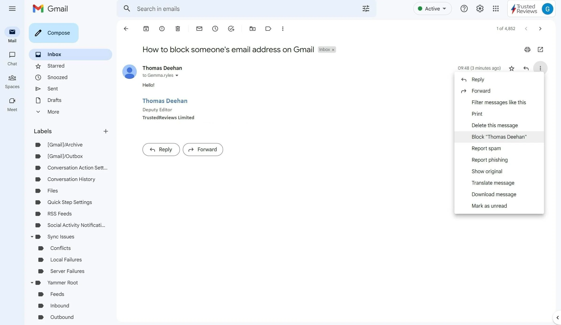 How to block someones email address on Gmail 3