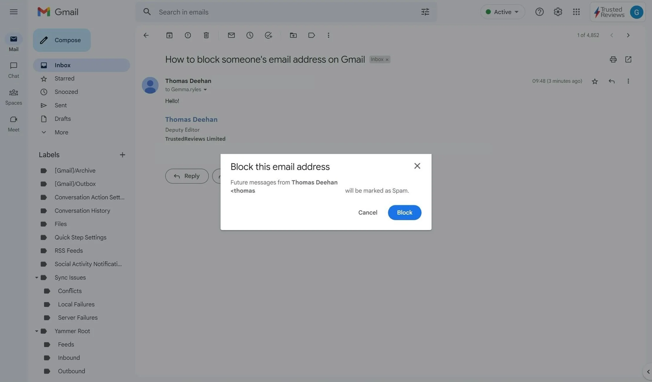 How to block someones email address on Gmail 4