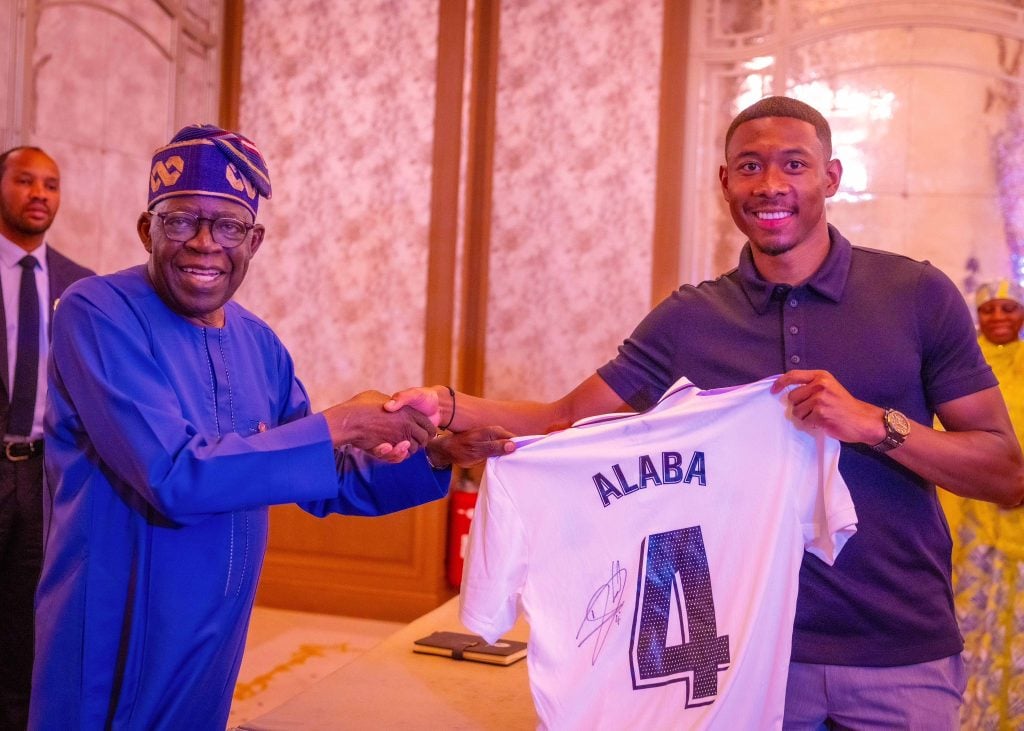 Real Madrid star, Alaba visits President Tinubu in France