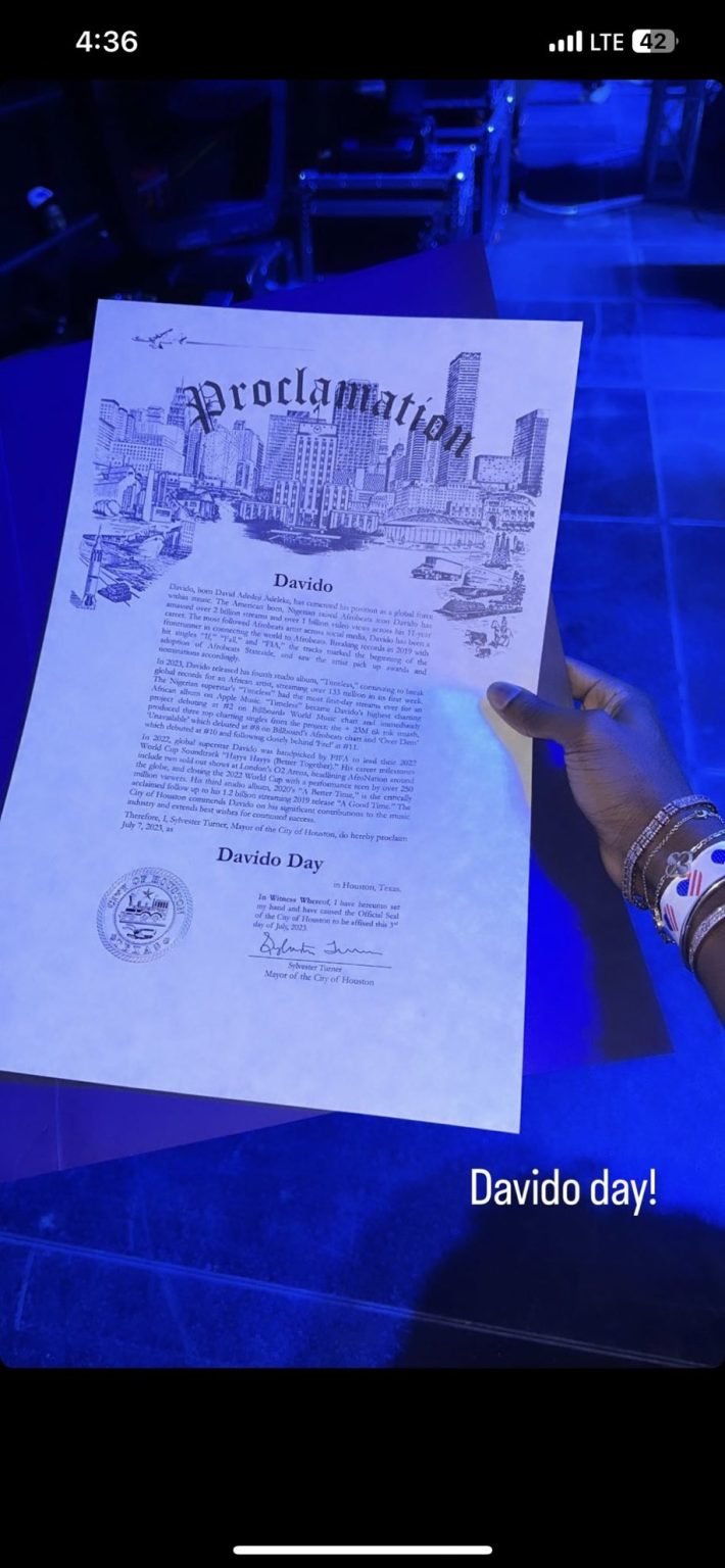 U.S city declares July 7 Davido Day