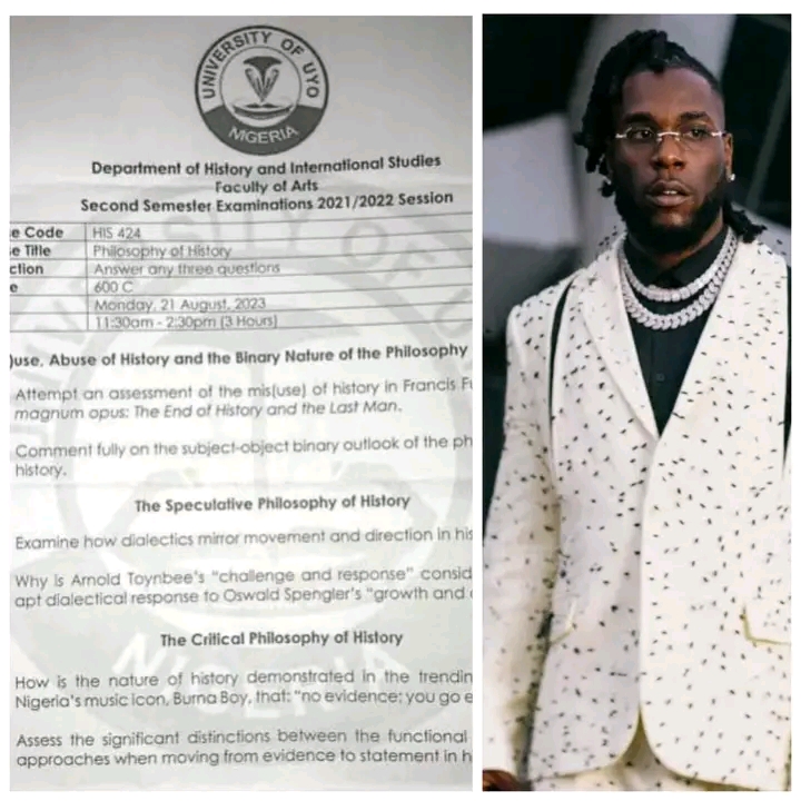 ‘No Evidence, You Go Explain Tire’, Burna Boy’s Popular Saying Appears in UNIUYO Exam Question