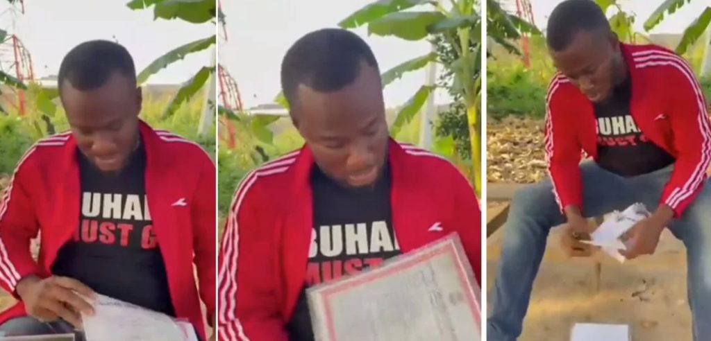 Nigerian graduate burns academic certificates after 13 years of unemployment [Video]