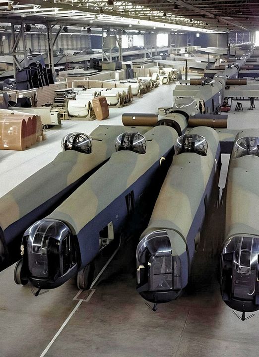 Photo of Avro Lancasters at the assembly plant in Cheshire, 1943.