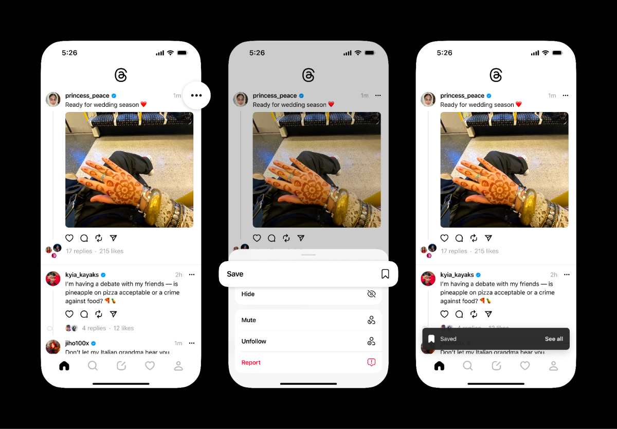 Meta’s Threads app is getting a bookmarking feature to save posts