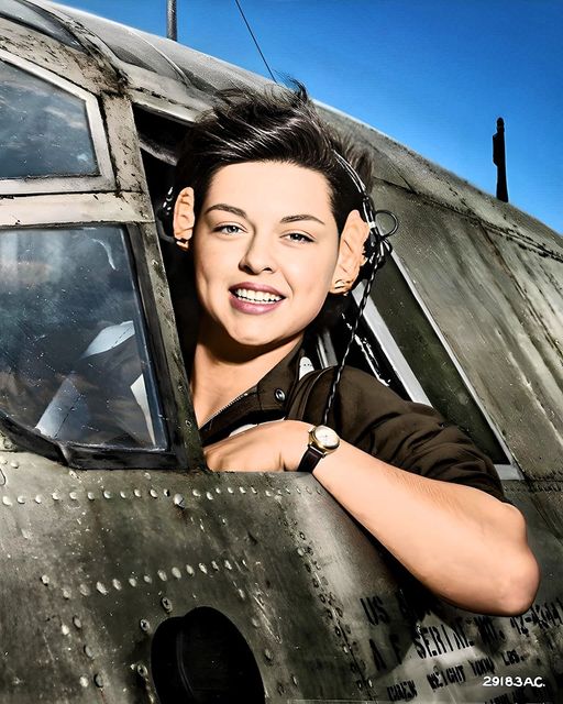 22 y/o WASP pilot Elizabeth L. Remba Gardner at the controls of a B-26 bomber [Photo]