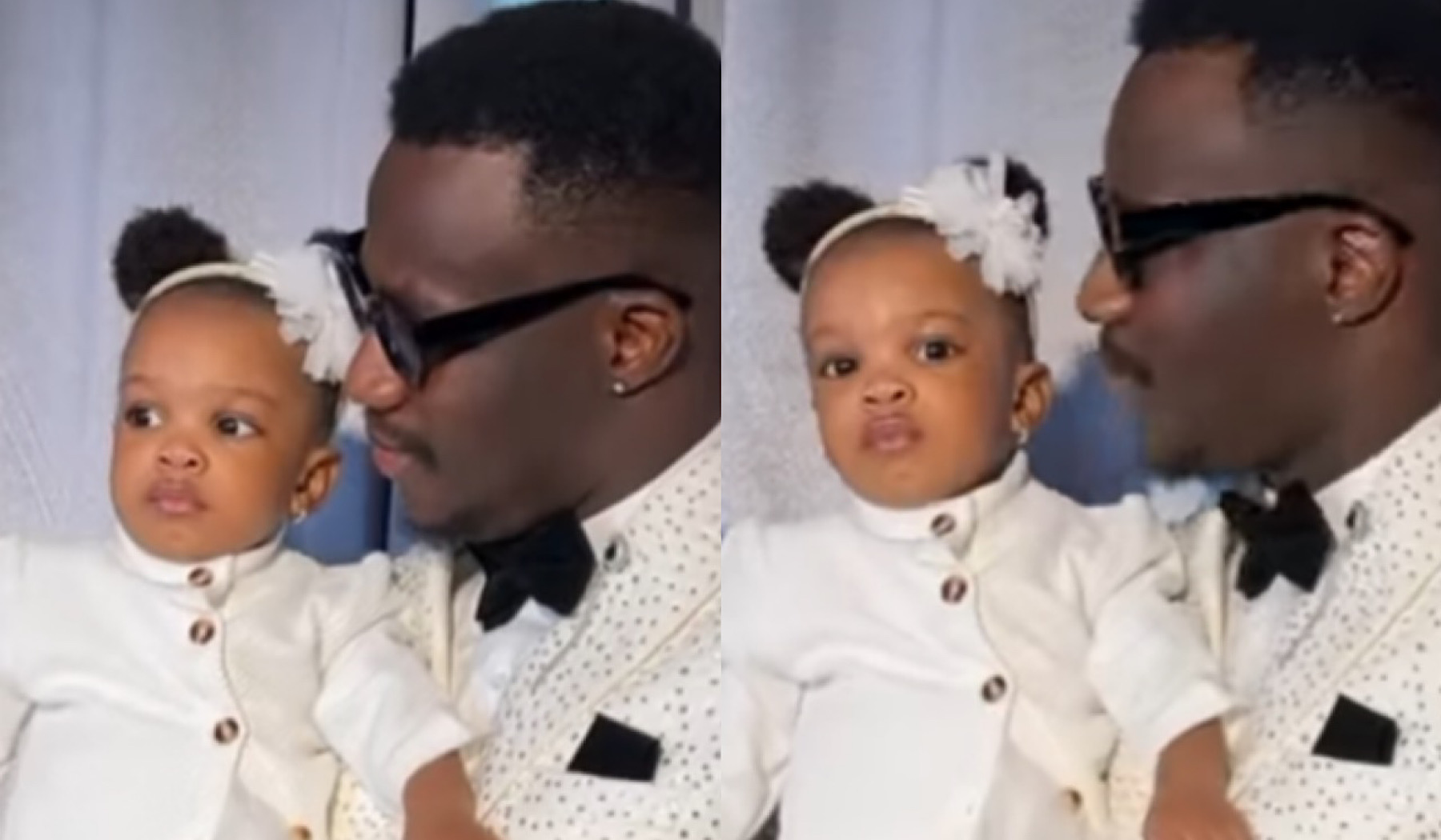 “The baby looks like her stepdad” Netizens react to adorable video of King David holding Queen’s daughter