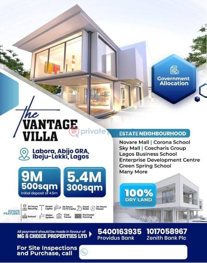 For sale: Residential Land At The Vantage Villa Located At Labora Abijo Ibeju-Lekki Lagos (PID: 1PBMCE)