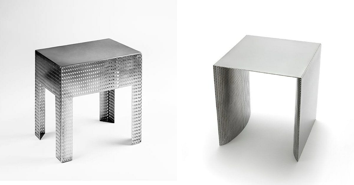 Seo chung kyo punctuates steel stools with intricate engravings