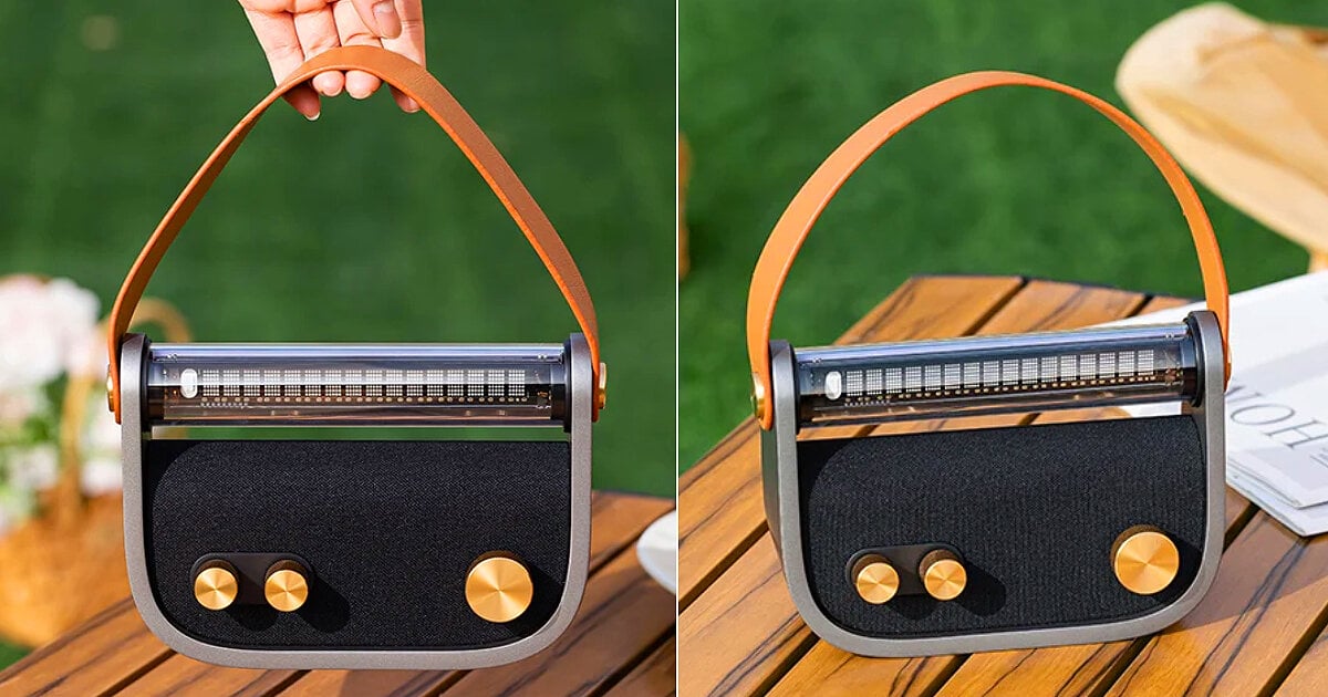 LUNA audio is a bluetooth radio with fluorescent display that can be carried like a handbag