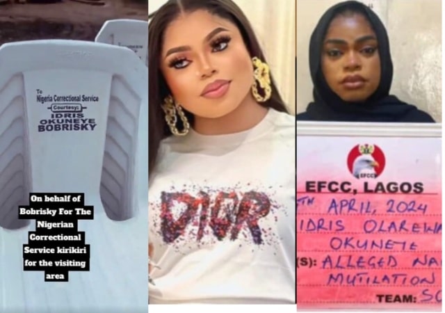 “Courtsey of idris okuneye Bobrisky” generously Bobrisky donates plastic chairs to Kirikiri prison