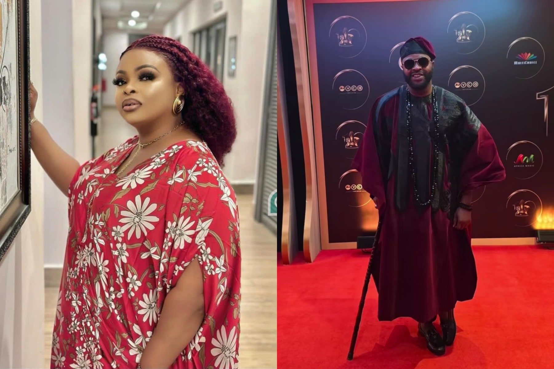 Dayo Amusa raises eyebrows as she rejoices with Femi Adebayo on his AMVCA win, weeks after dragging him