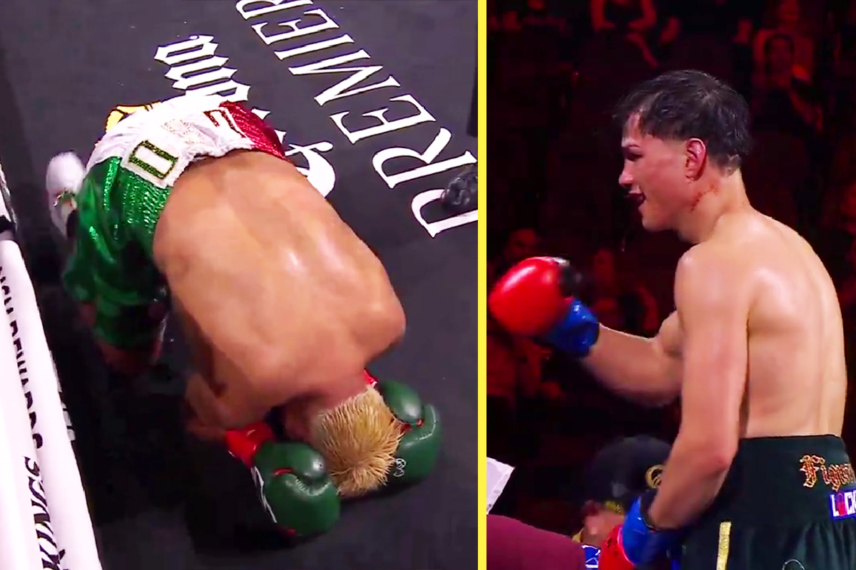 ‘Body shot from hell’ – Boxer left writhing in pain after sickening one-punch KO on Canelo Alvarez vs Jaime Munguia undercard