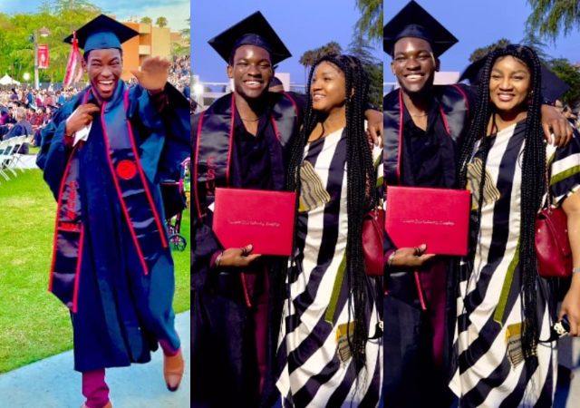 Excitement as Veteran actress Omotola Jalade’s last child, Michael graduates from university