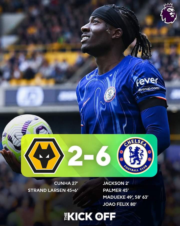 EPL: Madueke Scores Hatrick As Chelsea Thrash Wolves