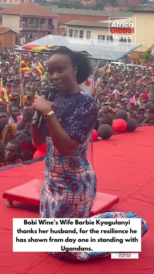 Barbie Kyagulanyi publicly knelt to thank her husband, Uganda's opposition leade