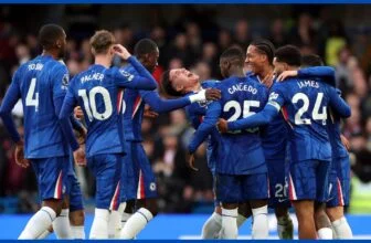 A generic group of Chelsea players celebrate.