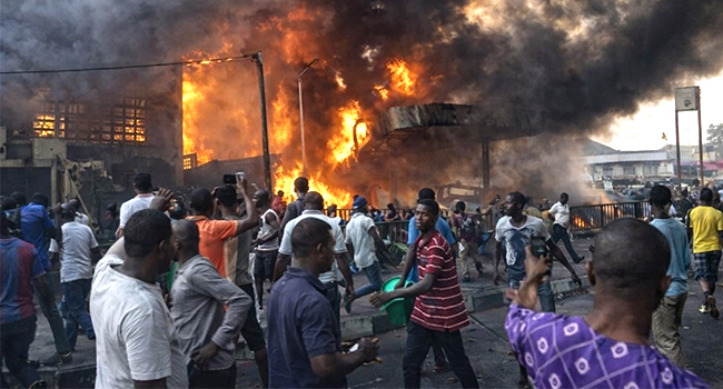 Fire Razes Building In Lagos • Channels Television