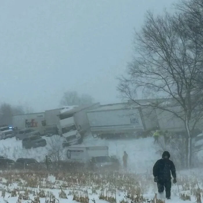 More than 100 vehicle pile-up leaves US motorists stranded in snowstorm | Weather News