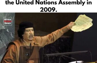 Muammar Gaddafi addresses the United Nations General Assembly in 2009, deliverin