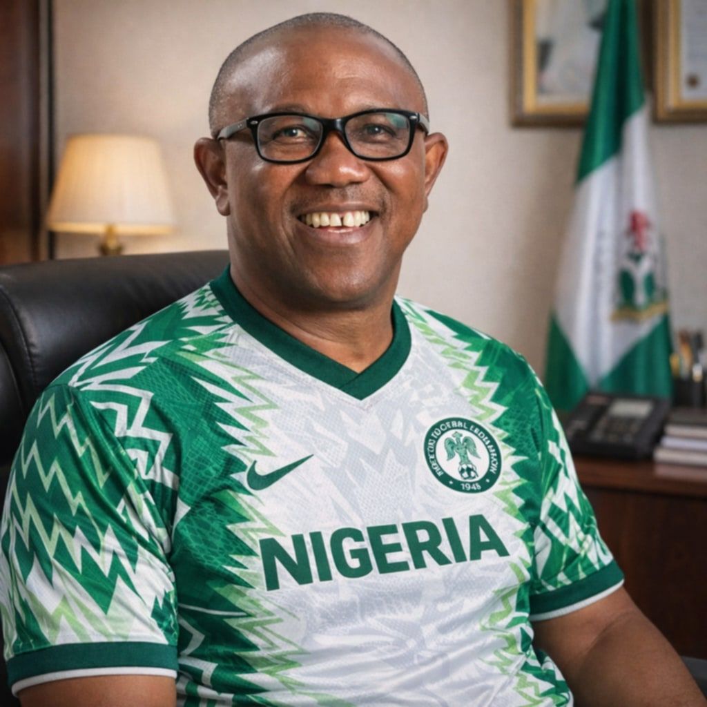 Peter Obi came to the office this morning wearing a Nigerian jersey. If this isn