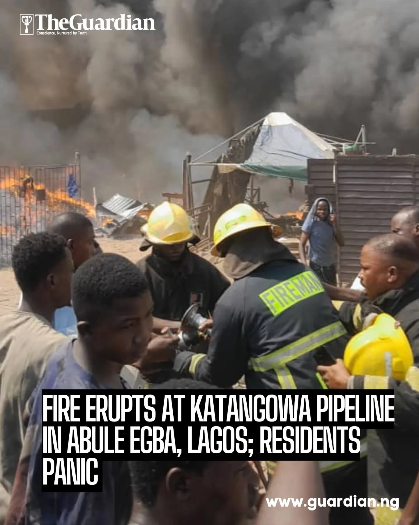 A fire broke out at the Katangowa pipeline area in Abule Egba, Lagos, after foam
