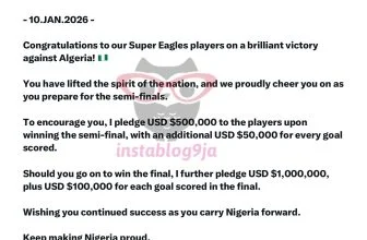 Billionaire Businessman Abdul Samad Rabiu congratulates the Super Eagles as he p