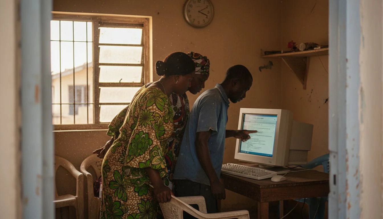 Nigerian community closely reading forum post together