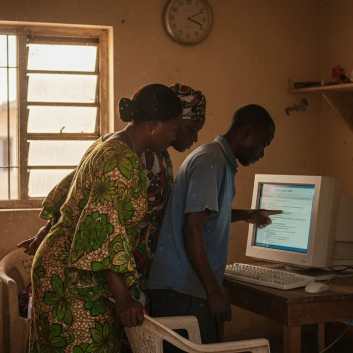 Nigerian community closely reading forum post together