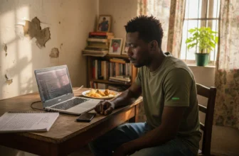 Nigerian entrepreneur working on online business at home