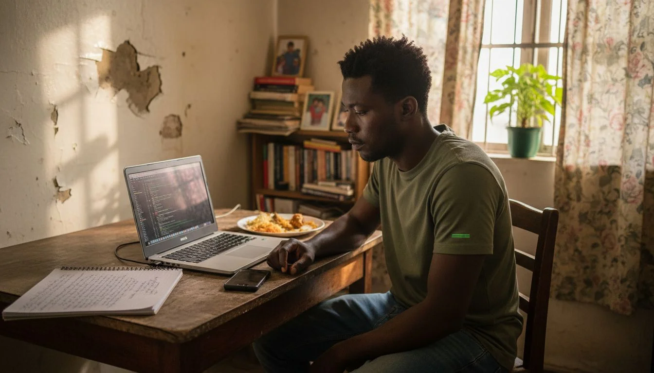 Nigerian entrepreneur working on online business at home