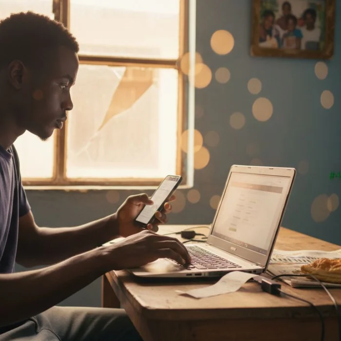 Nigerian youth making digital payment at home