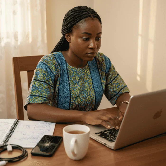 Young Nigerian woman participating in online forum
