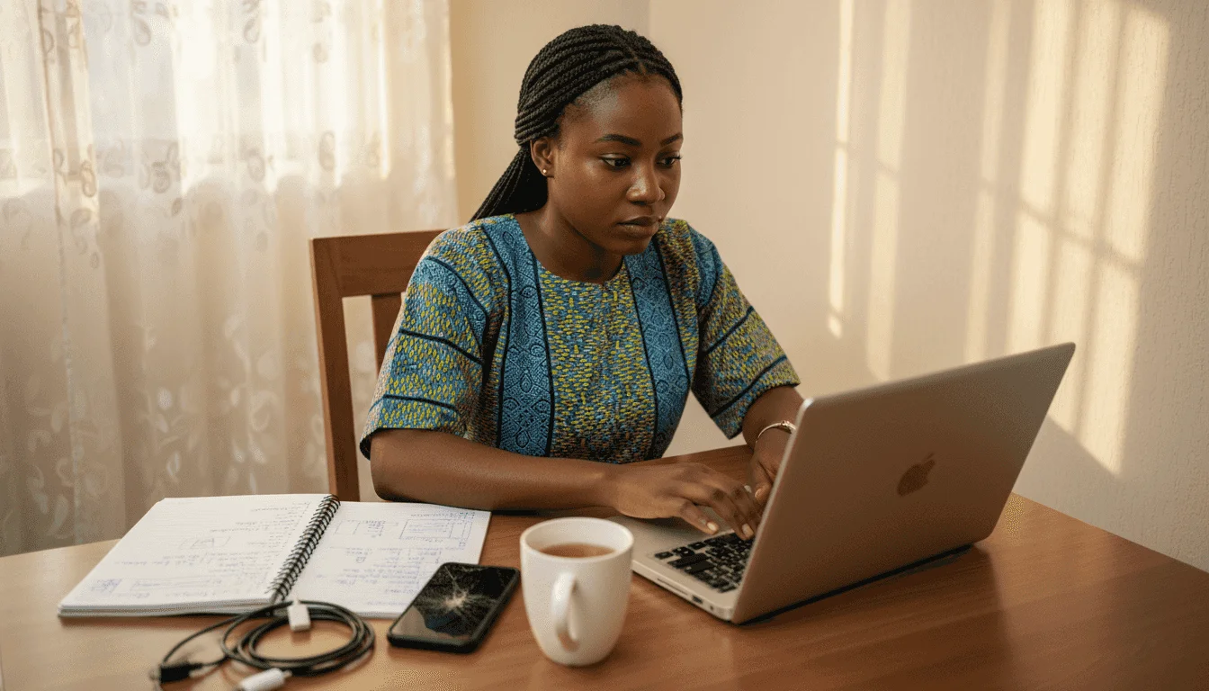Young Nigerian woman participating in online forum