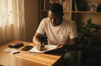 Young Nigerian man budgeting at home table