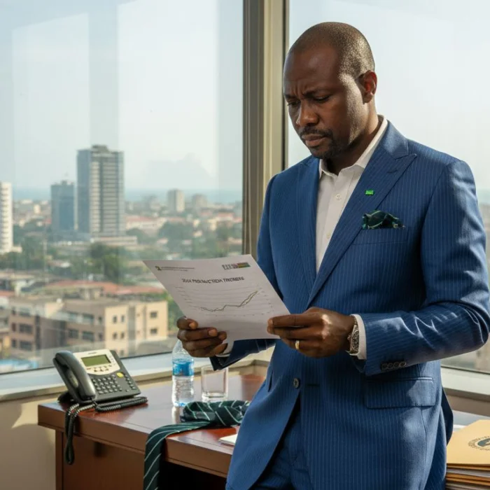 Oil manager in Lagos reviewing industry report