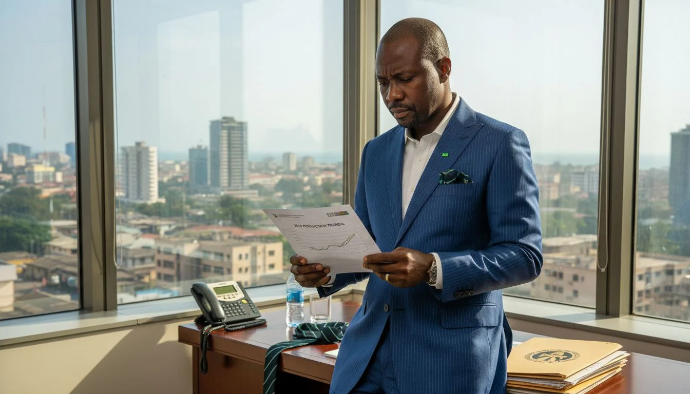 Oil manager in Lagos reviewing industry report